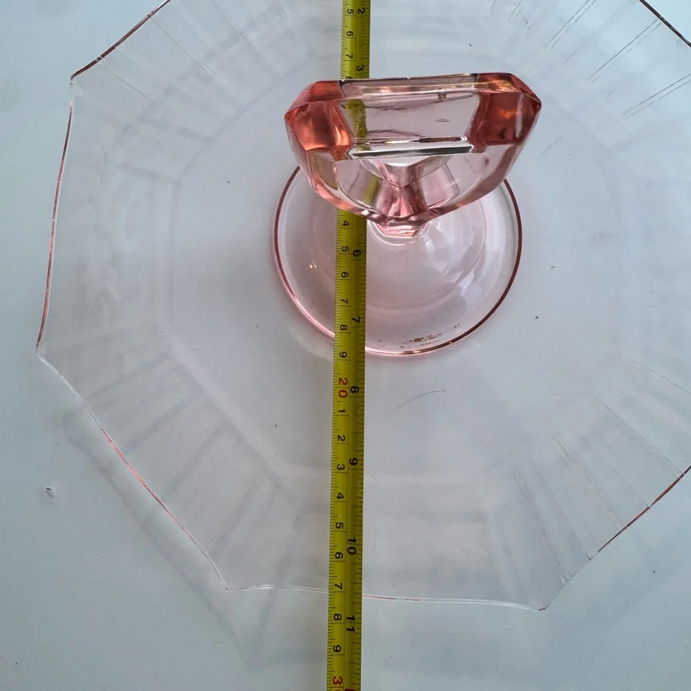 Pink Glass Octagonal Handled Server - Picture 3 of 4